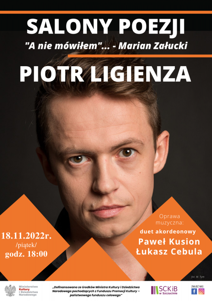 Plakat: Salon Poezji w interpretacji Piotra Ligienzy