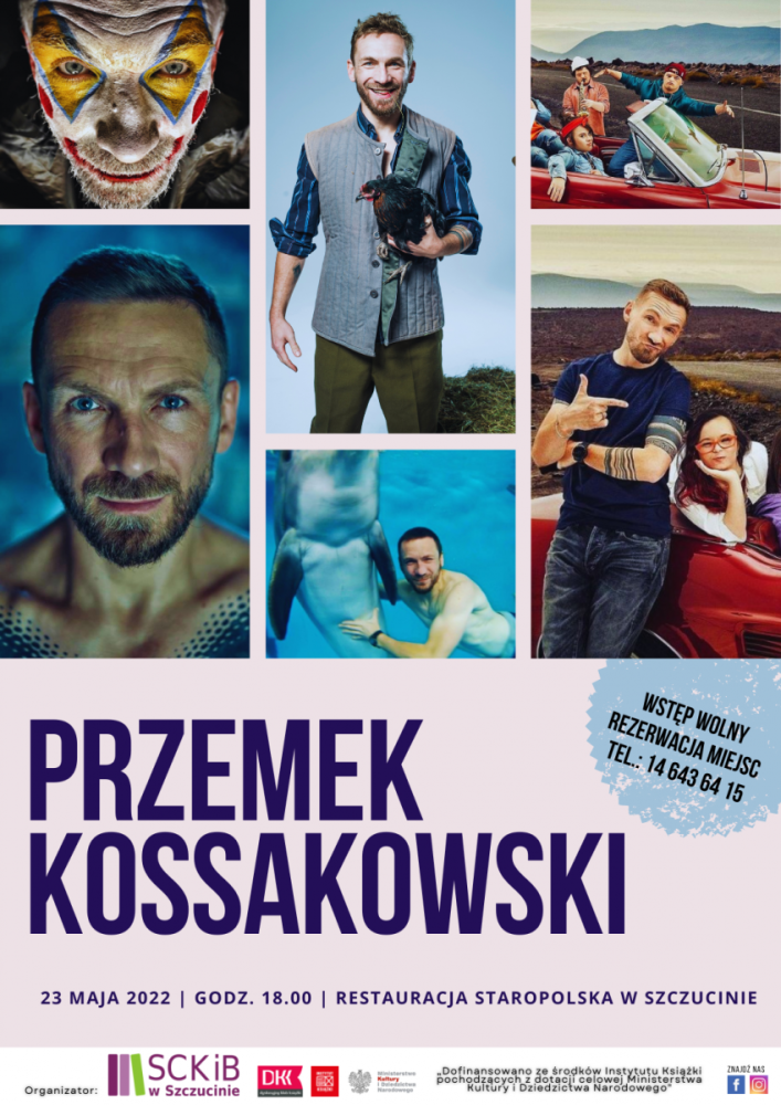 Plakat: spotkanie autorskie z Przemkiem Kossakowskim,